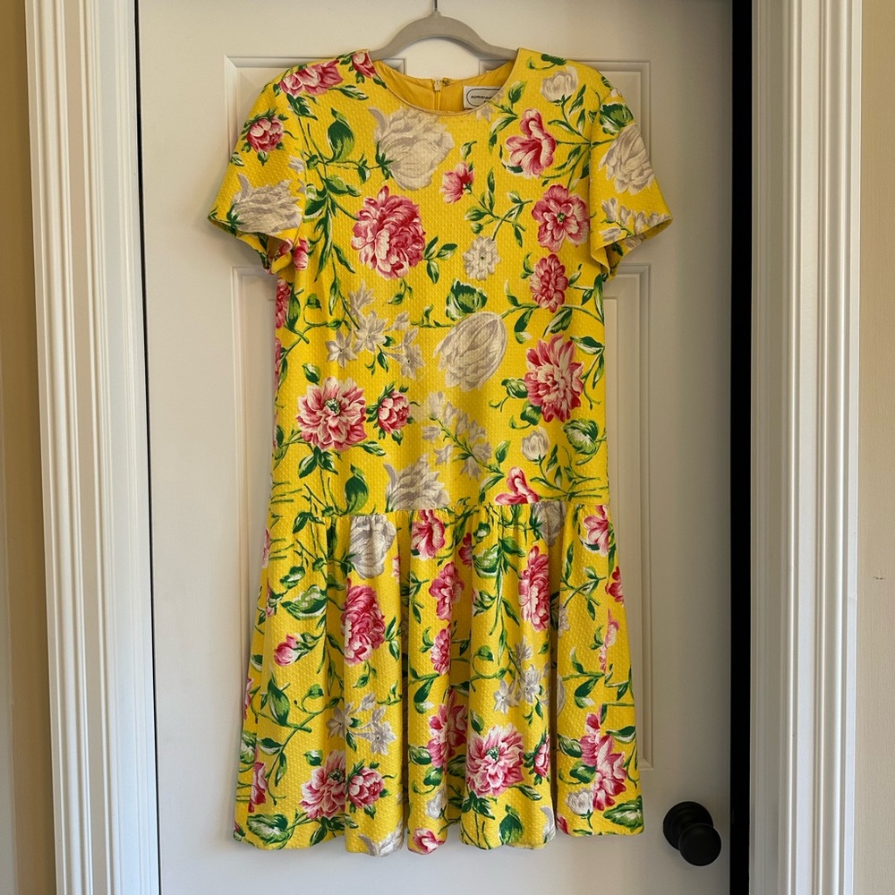 Vintage Adrienne Vittadini Yellow Floral Cotton Dress – Size 8